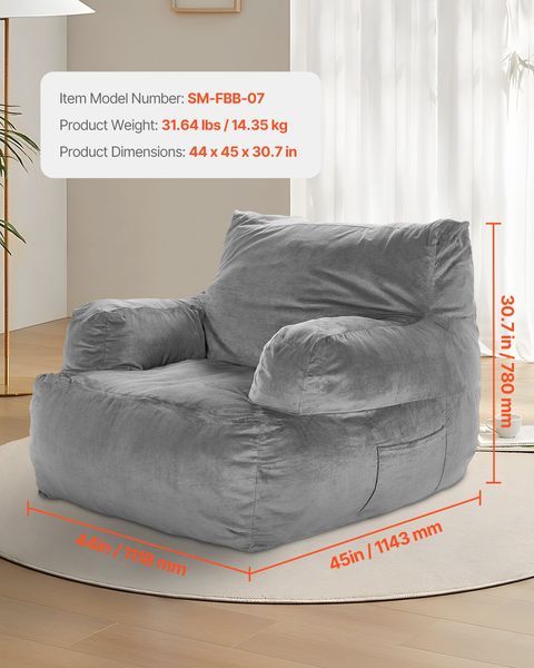 Bean Bag Chair, BeanBag Sofa Chair With Armrests For Adults, Fluffy Plush & High-Density Foam Filling Adult Bean Bag With Zapper, Comfy Lazy So_voghion.com
