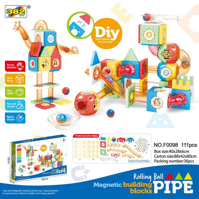 Pista magnetica per tubi di marmo, puzzle di blocchi di costruzione, assemblaggio di palline per bambini, giocattolo di giunzione_voghion.com