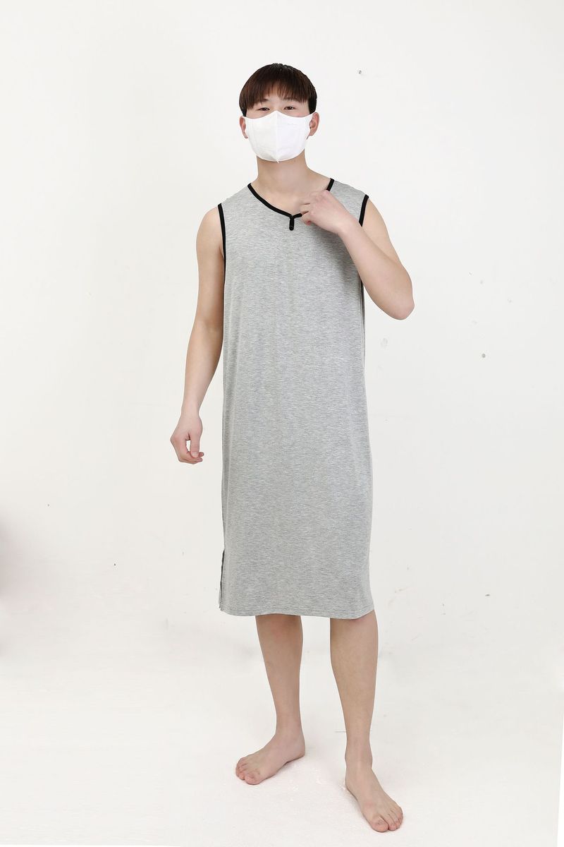 Modal Pyjamas Herren Lange Weste Lässig Lose Integrierte Große Größe Loungewear Bademantel Kleid-XL_voghion.com