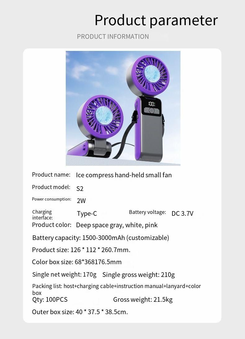 Nuovo mini ventilatore elettrico USB pieghevole da tavolo con luce notturna portatile per esterni e raffreddamento a ghiaccio a semiconduttore_voghion.com