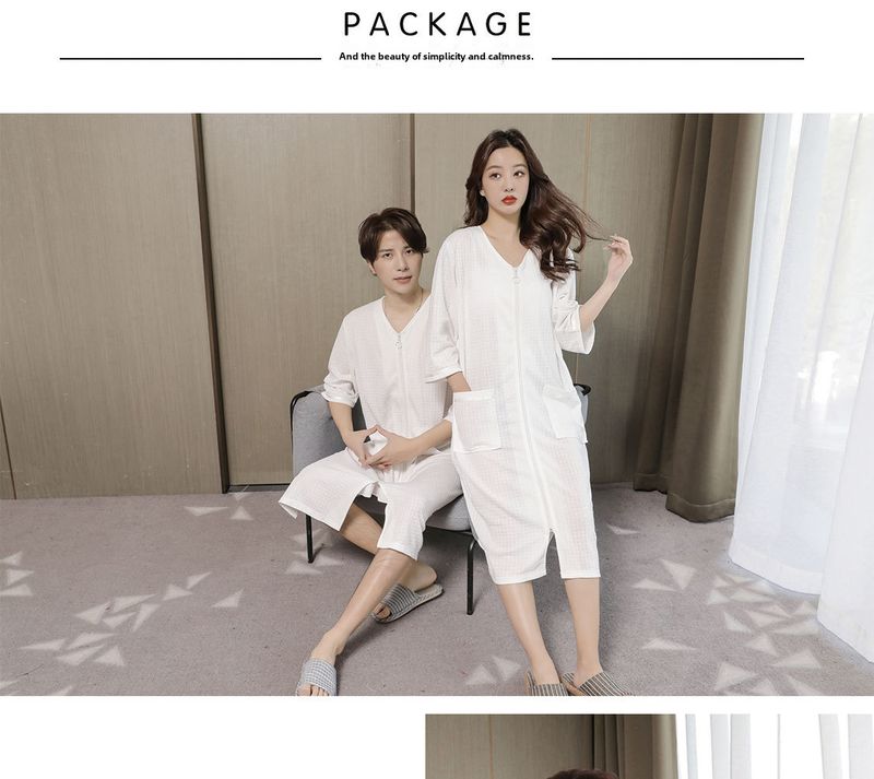 2023 New Waffle Zipper Nightgown Unisex Thin Home Wear Plus Size Pajamas 200 Jin_voghion.com
