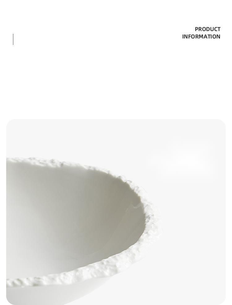 Rock Pattern Pointed White Ceramic Soup Noodle Unique Hotel Restaurant High-end Tableware Salad Bowl Large Size_voghion.com