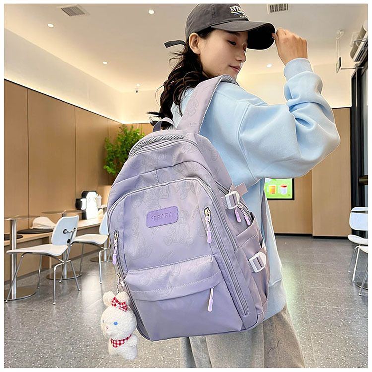 Zaino da donna stampato con simpatico cartone animato e orso riflettente, per studenti delle scuole medie e superiori, zaino di grande capacità, versatile per esterni_voghion.com