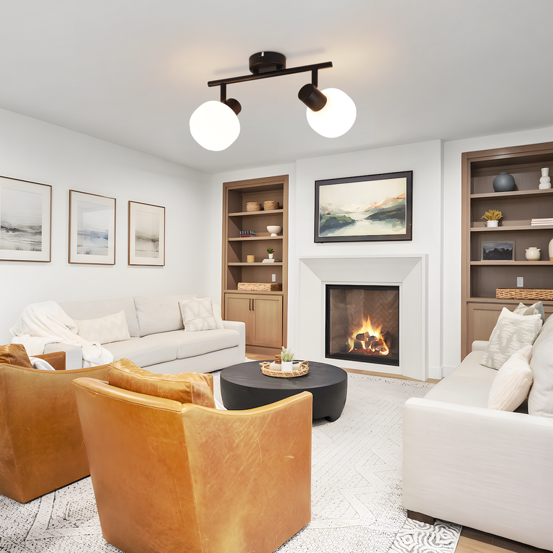 Glitzerlife Deckenstrahler Weiß Deckenleuchte 2 Flammig - Mordern E14 Deckenlampe Innen Strahler Vintage Glas Lampenschirm Für Schlafzimmer Wohnzimmer Flur_voghion.com