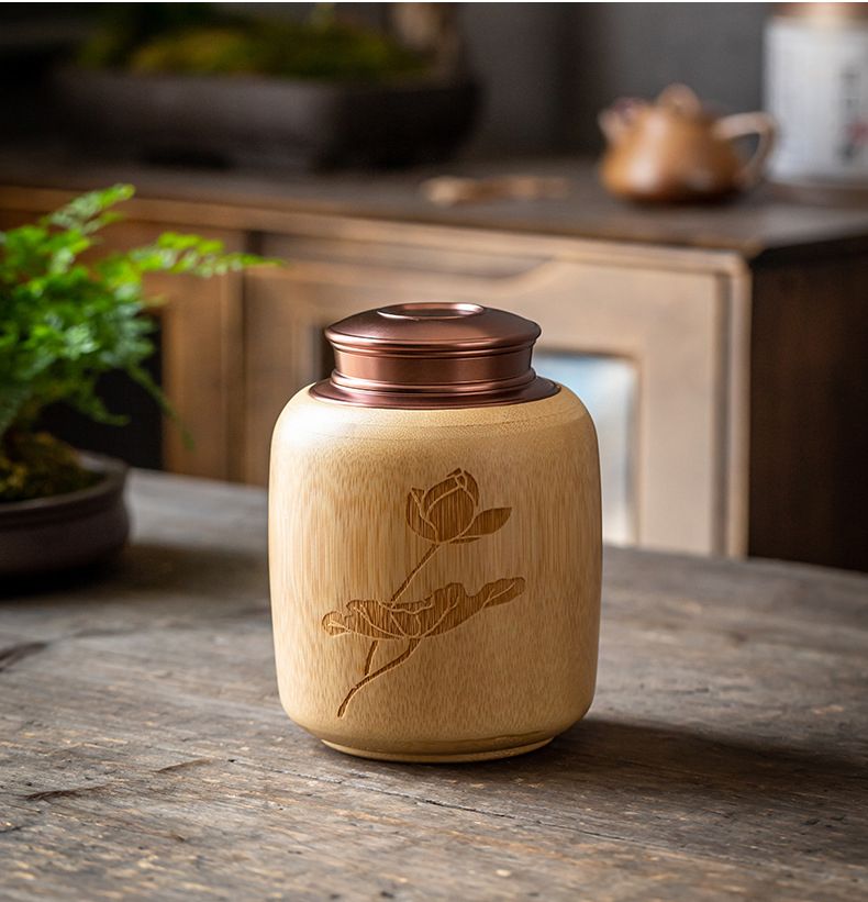 Bamboo Sealed Tea Caddy Handmade Wood Chinese Style Bamboo Container Portable Bamboo Tea Canister for Household Use_voghion.com