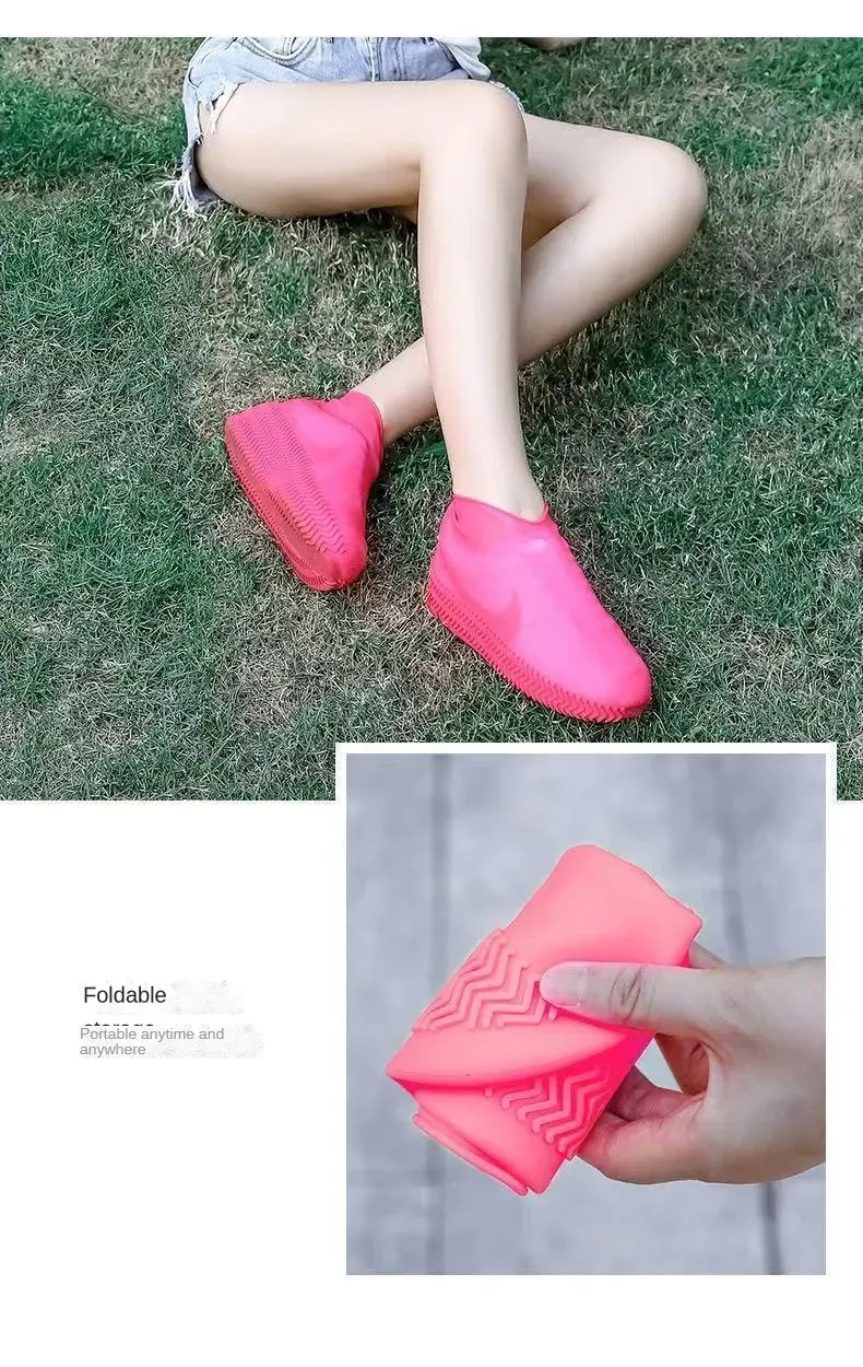1 Pair Silicone WaterProof Shoe Covers Lip-resistant Rubber Rain Boot Rain Gear Overshoes Accessories For Outdoor Rainy Day_voghion.com