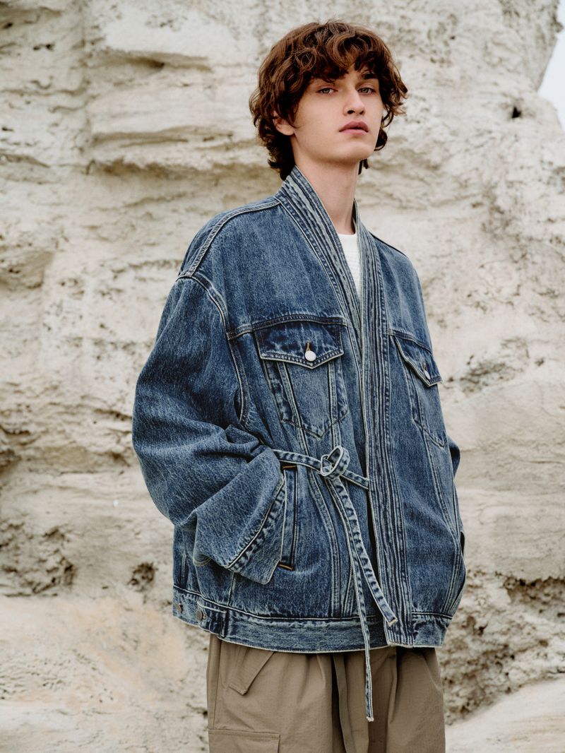 Men's Clothing New Style Irregular Symmetrical Design Niche Loose Lace Denim Jacket For Men_voghion.com