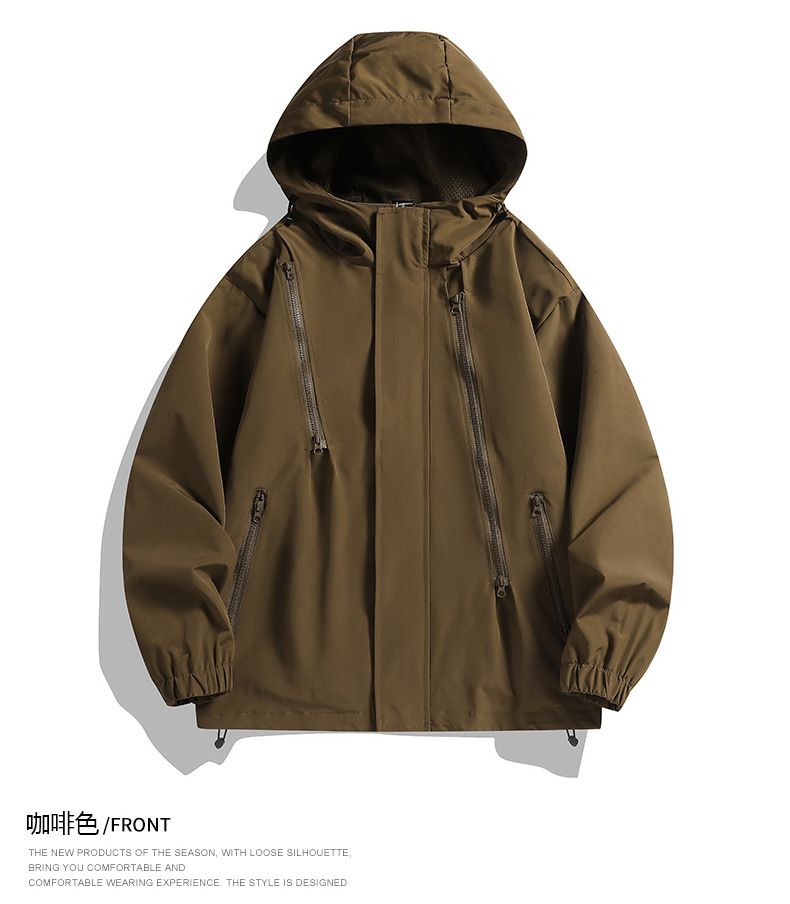 American Style Outdoor Windproof Men Waterproof Spring Autumn Loose Functional Diagonal Zipper Hiking Sports Jacket_voghion.com