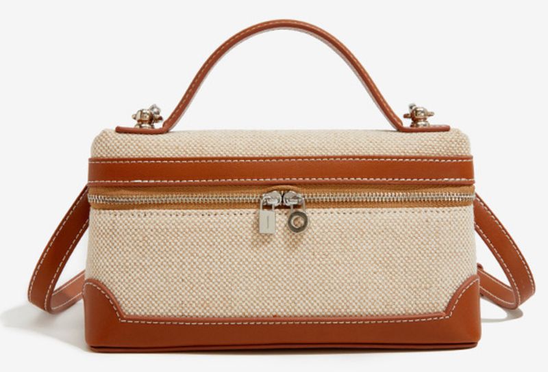 Modische kleine quadratische Handtasche für Damen 2023 Neue gespleißte Umhängetasche aus Canvas in Contrastfarbe_voghion.com