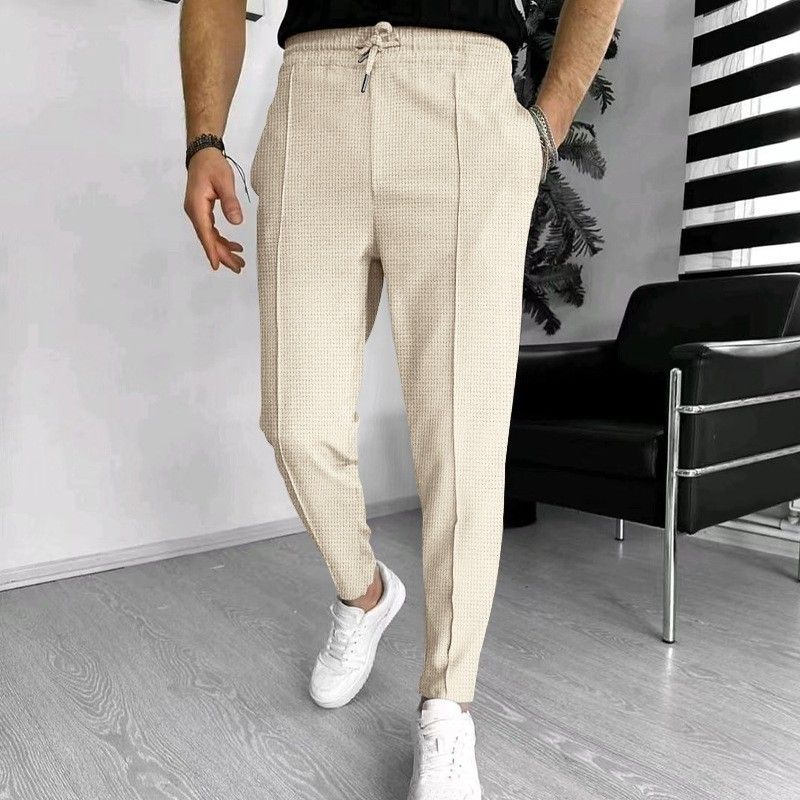 Pantaloni da jogging da uomo in maglia a nido d'ape - Pantaloni casual traspiranti in misto cotone con coulisse per palestra e streetwear (nero/bianco/grigio/kaki/blu navy, S-XXL)_voghion.com
