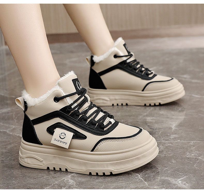 RD7343 Nuovo 2024 Autunno/Inverno Edizione Coreana Veet Stivali da Neve Donna Medio Top Color Block Altezza Aumentante Casual_voghion.com