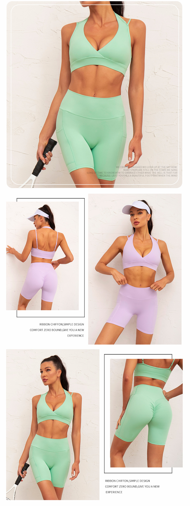 Set sport sutien yoga cu push-up la modă pentru femei_voghion.com