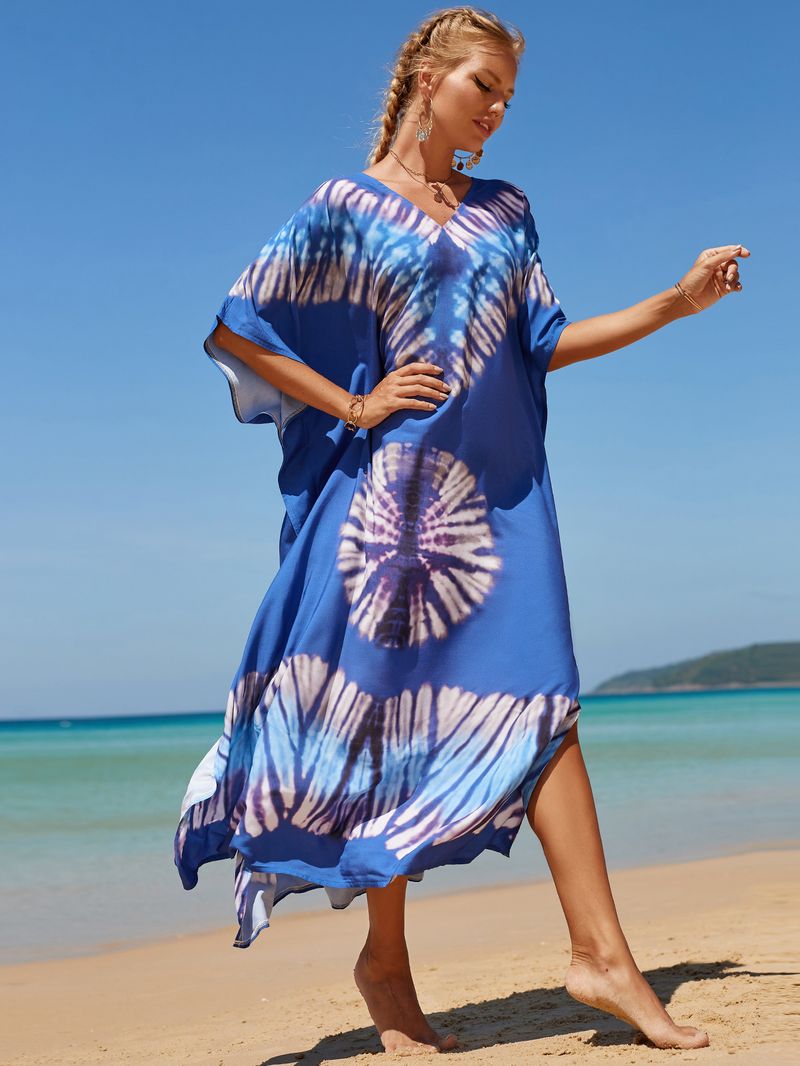 Strandkleid aus 100 % Baumwolle für Damen – Sonnenshirt mit Boho-Print, locker sitzende Bademode, Langarm-Tunika für den Urlaub am Pool_voghion.com