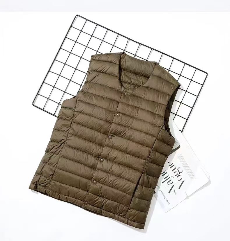 Nuovo gilet in piuma d'anatra bianca autunno e inverno da uomo leggero con scollo a V, gilet termico senza colletto da uomo_voghion.com