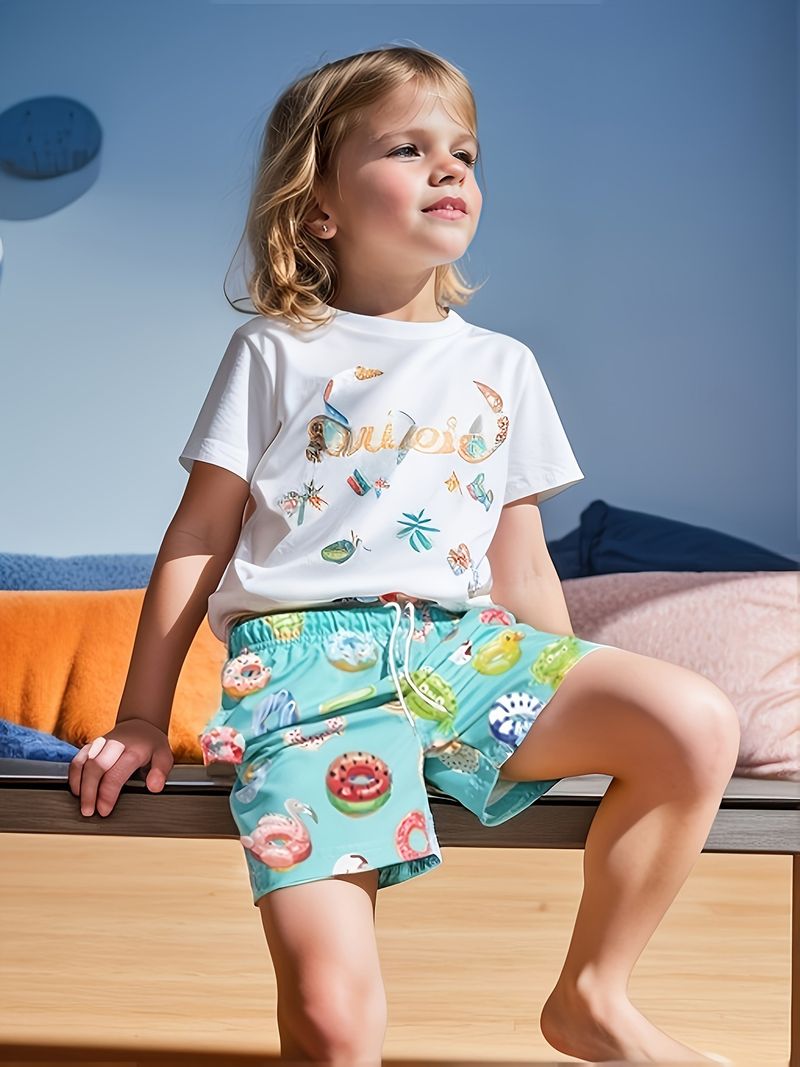 Çocuk Yüzme Şortu Bebek Karikatür Plaj Pantolonu Erkek Boxer Şort Yüzme Şapkası Mayo Erkek Mayosu Sınır Ötesi Toptan_voghion.com