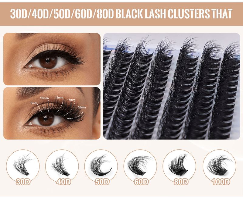 European and American cross border DIY segmented false eyelashes set 30D40D50D80D dense D curved single cluster eyelashes_voghion.com
