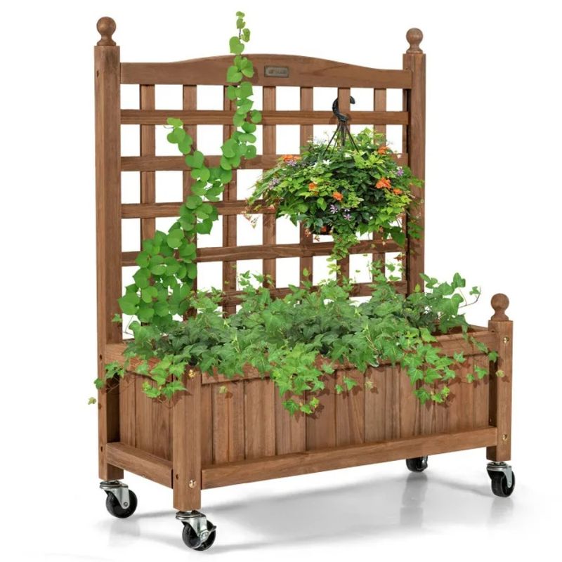 Mobile Box For 32in Plant With Planter Raised Bed Trellis Climbing Wood_voghion.com