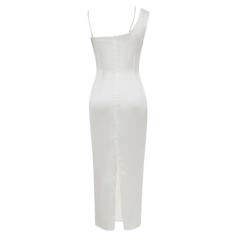 Women's simple sexy one-shoulder suspender splicing mesh backless slim dress for women_voghion.com