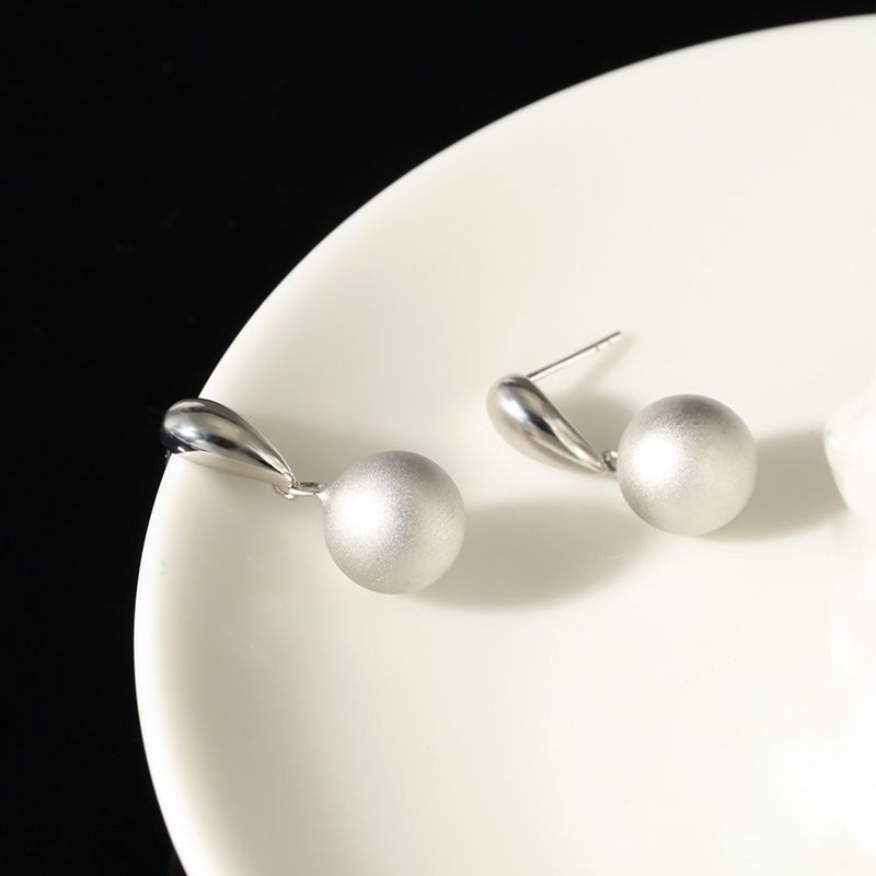 Pendientes de plata de ley con forma de bola de trefilado, estilo minimalista, estilo retro, elegantes, para otoño e invierno, para mujer_voghion.com