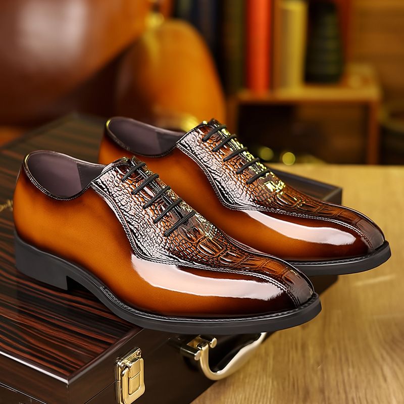 Sommer Neue Herren Business Kleid Krokodil Muster Blok Hochzeit High-End Britischen Stil Echtes Leder Derby Schuhe_voghion.com