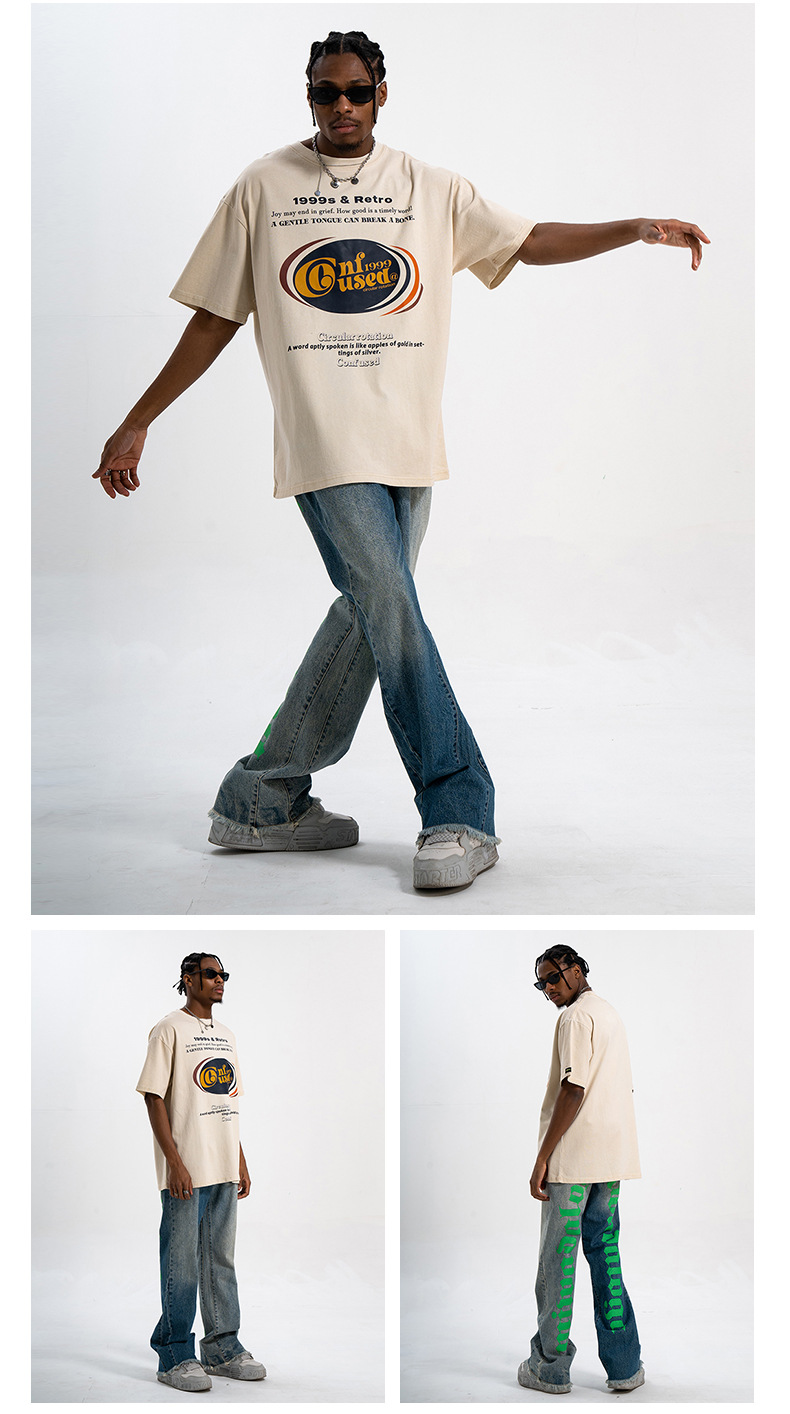 Herren-Retro-Shirt mit schlichtem Totem-Print, trendiges Marken-Hip-Hop-Retro-Kurzarm-Street-Loose-T-Shirt_voghion.com