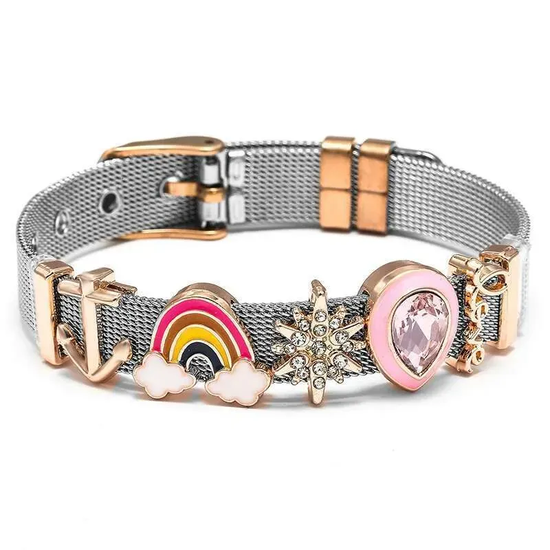10mm Stainless Steel Mesh Original Rainbow Love Beads Charm Keeper Bracelets Bangles For Women Fashion Jewelry Gift_voghion.com