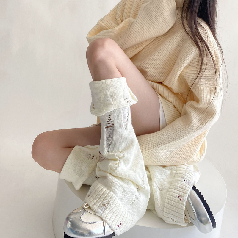 Jambières en tricot et daim pour femme, style automne/hiver_voghion.com