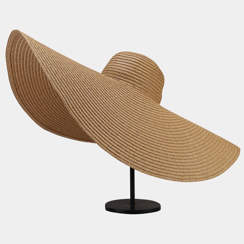 Nuovi arrivi 70 cm cappelli di paglia a tesa larga oversize primavera estate floscio pieghevole protezione UV cappello da spiaggia per le donne all'ingrosso_voghion.com