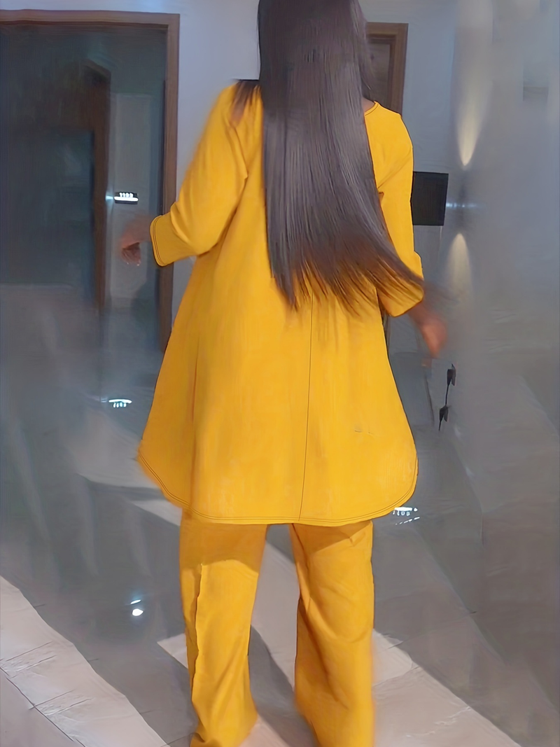 Women's clothes fashion temperament large size long-sleeved two-piece set_voghion.com