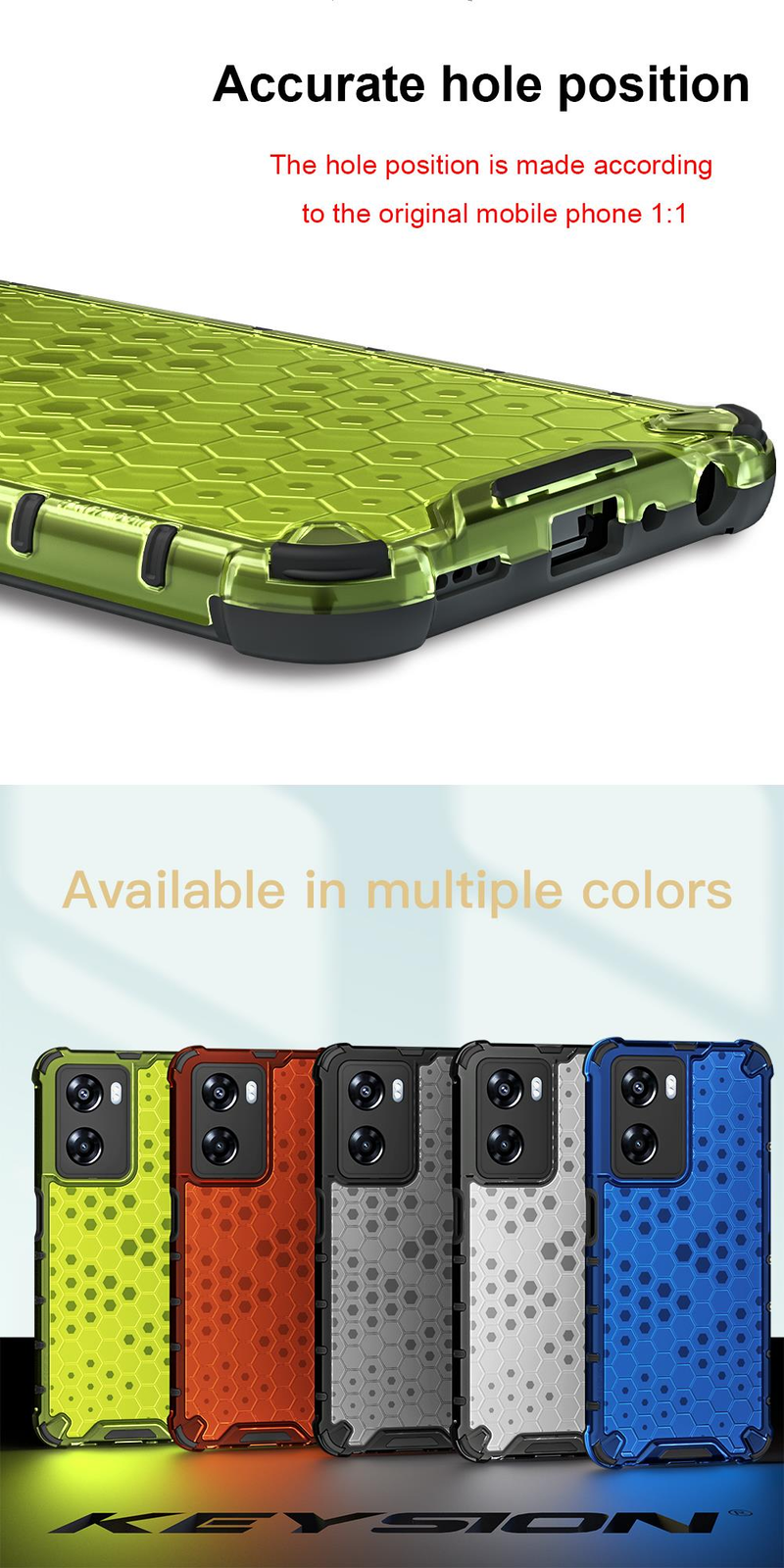 KEYSION Shockproof Armor Case for OPPO A77 5G Silicone+PC Transparent Honeycomb Phone Back Cover for Realme Narzo 50 5G _voghion.com
