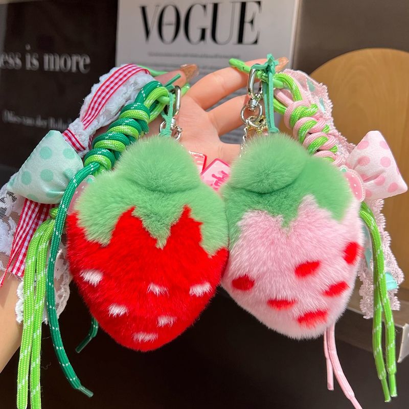 Lindo llavero de peluche con forma de fresa de conejo Rex para coche, bolso, mochila, adorno de alta gama, regalo de cumpleaños_voghion.com