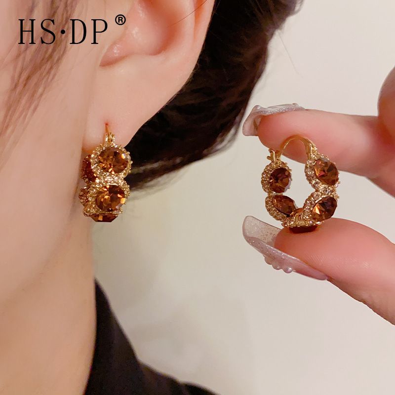 Orecchini a cerchio in zircone in stile francese, design di nicchia, squisiti orecchini leggeri di lusso di alta moda per le donne_voghion.com