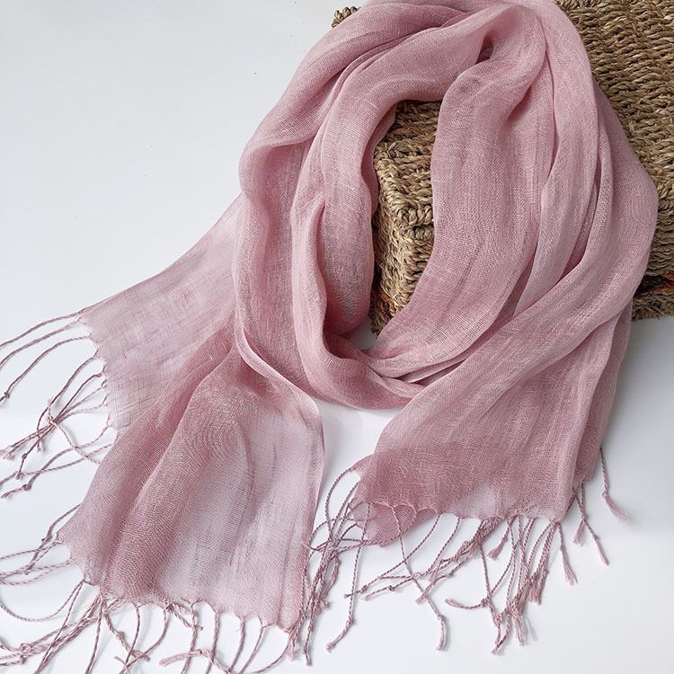 Pure Linen Thin Solid Color Multi color Fresh and Elegant Beach Scarf Women's Versatile Sunscreen Shawl_voghion.com