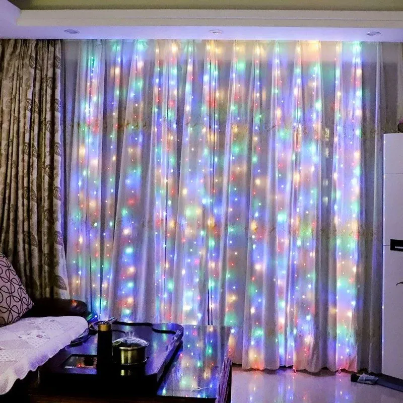 Cortina de luces LED de 6/3 m, 8 modos de iluminación, ideal para decoración de interiores y exteriores, para Navidad, bodas, jardines, salas de estar y dormitorios._voghion.com