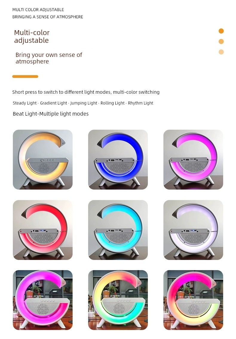 Alto-falante Bluetooth com carregamento sem fio, atmosfera multifuncional, pequena lâmpada noturna, alarme, presente de aniversário, áudio, relógio lunar para_voghion.com
