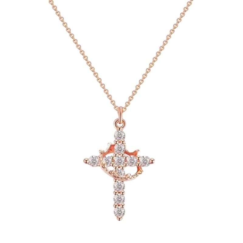 Collana semplice con corona placcata in oro 14 carati e croce per donna_voghion.com
