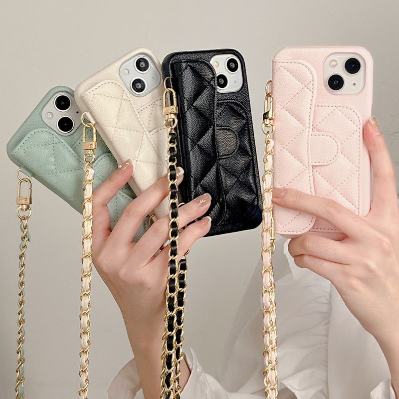 Mobile phone case fragrant style rhombus chain diagonal mobile phone case suitable for iPhone14promax apple 15 caviar 14 luxury_voghion.com