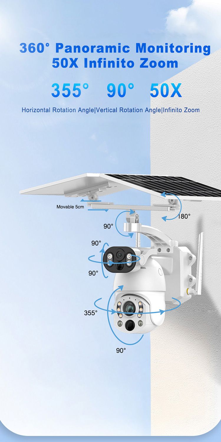Kamera bezpieczeństwa z podwójnym obiektywem i 99-krotnym zoomem, zasilana energią słoneczną, bezprzewodowy system monitoringu zewnętrznego HD 5 MP z WiFi/4G i funkcją widzenia w nocy, wodoodporność IP65, miejsce na kartę TF_voghion.com