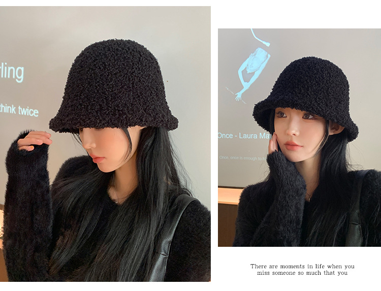 Herfst en winter Nieuwe Koreaanse pluche damesgezicht met kleine pothoed Outdoor Warme effen kleur Eenvoudige zoete emmerhoed_voghion.com