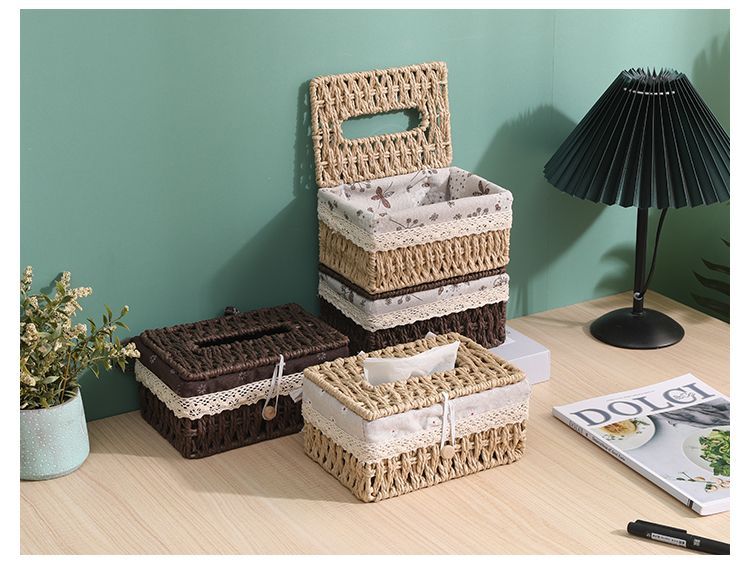 Woven Tea Table, Household Straw Woven Miscellaneous Storage, Desktop Toy Key, Cosmetics, Living Room Snacks, Drawer_voghion.com