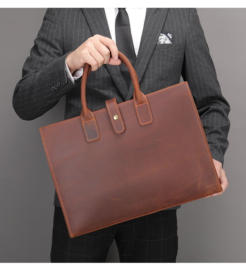 Men's Genuine Leather Briefcase - Vintage Business Bag With Large Capacity For Laptop & Documents (Top Grain Cowhide Classic Handcrafted Office Bag)_voghion.com