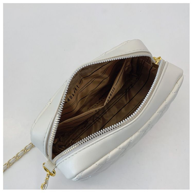 Elegante borsa a tracolla trapuntata con tracolla a catena - Mini borsa a tracolla da donna, borsa alla moda con manico superiore in nero e beige_voghion.com