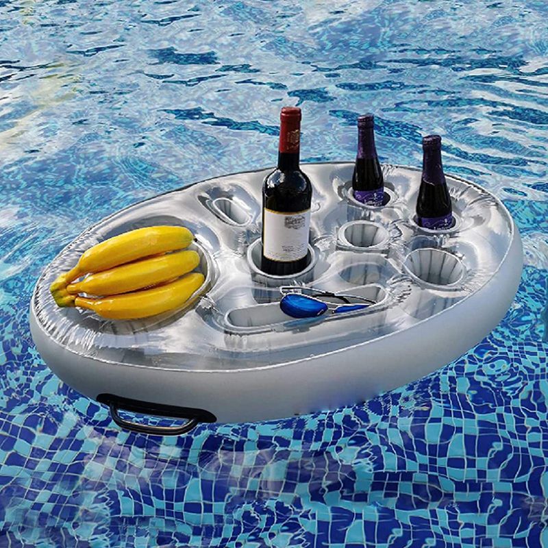 PVC inflatable beverage holder cup holder porous cup mat fruit red wine mobile phone water inflatable ice bed swimming pool plate_voghion.com