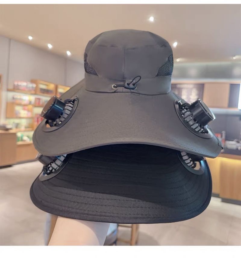 Solar Charging Bucket Hat For Men - Wide Brim Sun Hat With USB Fan (UPF50+ Adjustable Headband Quick-Dry For Hiking/Camping/Fishing)_voghion.com