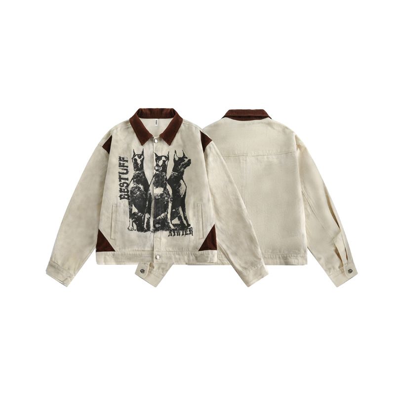 Vêtements pour hommes Mode Street Rétro Vieux Délavé Patchwork Graffiti Imprimé Veste Hommes Ins Tendance Veste Décontractée_voghion.com