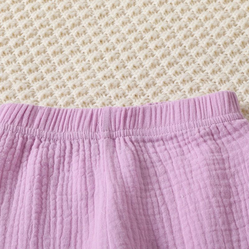 Mother&Kids Set estivo in due pezzi per neonati e ragazze con cinturino in pizzo e spalline in tinta unita, pantaloni a gamba dritta, pantaloni a vita bassa_voghion.com
