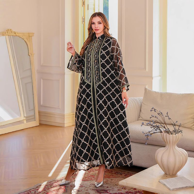 Verve Dubai Abaya Elegante Kleidung Bestickte Robe Muslimische Frauen Langes Kleid_voghion.com