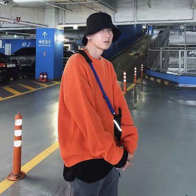 Japanese retro solid color knitted in autumn winter fashion, with base layer and a lazy style sweater jacket for men_voghion.com