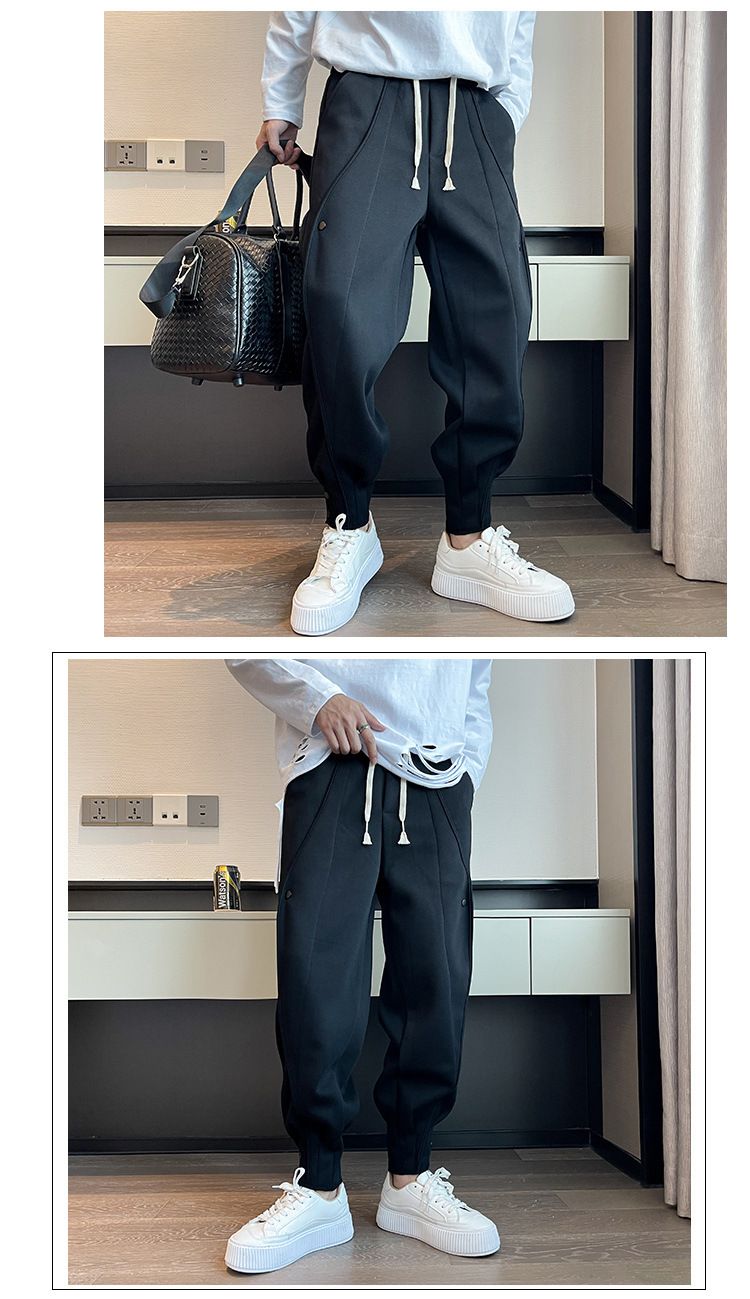 Men's Clothing Four Seasons Thickened Regular Sports Pants Men's Handsome Trendy Design Harem Pants Plus Velvet Casual Cuffed Sweatpants_voghion.com
