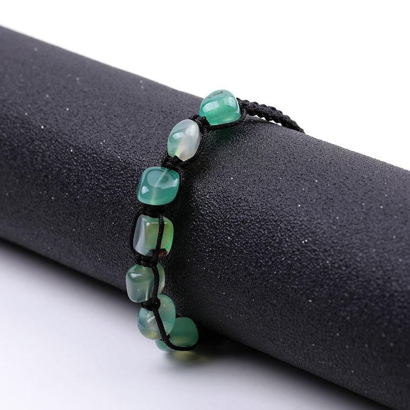 Colorful Free-Form Braided Bracelet - Red, Green & Lemon Yellow Irregular Agate Beaded Jewelry, Handmade Boho Style_voghion.com